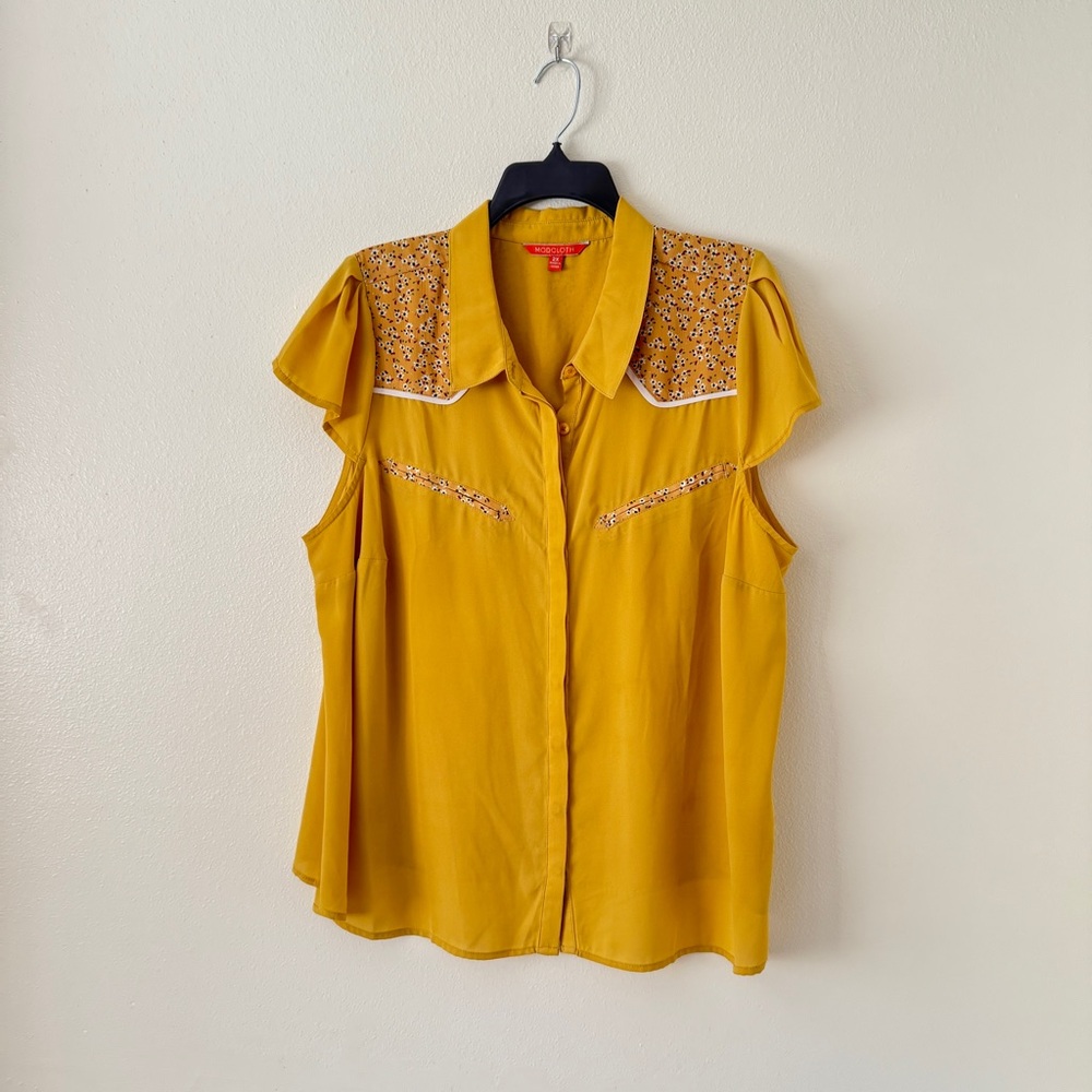 Modcloth Yellow Ruffled Buttoned Blouse with Notched Collar